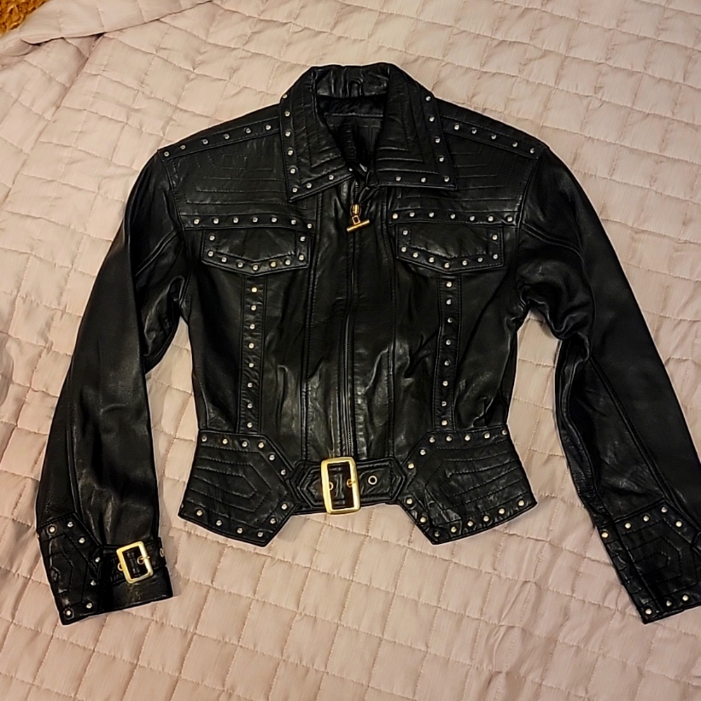 Nevada Blue Vintage Moto Studded Leather Jacket⁰